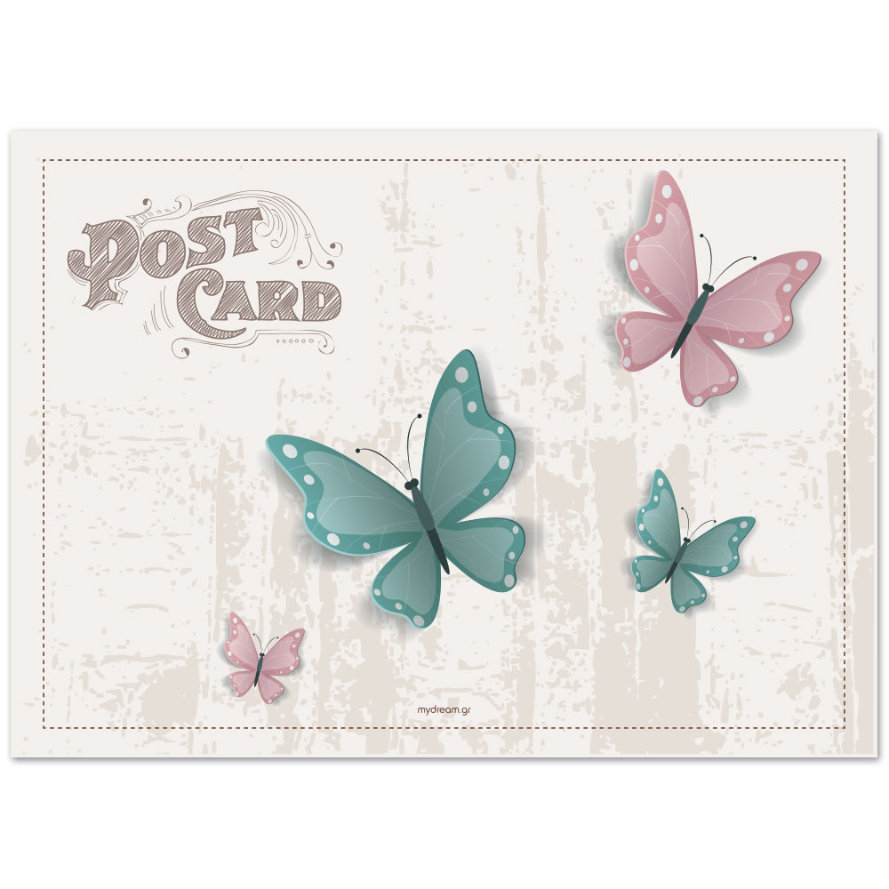 Προσκλητήριο βάπτισης Post Card Vintage butterflies